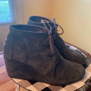 Toms Grey Suede Wedge Bootie